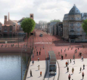 Verontrustend: als ontwerpers dromen over de toekomst van Amsterdam - de Rode Loper bij het CS in dit geval - bestaan er alleen trams en wandelaars. Waar zijn de fietsers?
